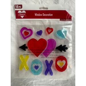 NEW Cute Window Gel Cling‎ Stickers Hearts Valentines Day 15 pc Arrow XOXO Love!
